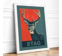 Stag Portrait Mid Century Framed Wall Art Print A3 White | Ready to Hang, Premium Gi Paper, Fade-Resistant Inks, Securely Packaged, UK Made