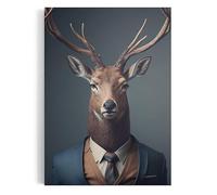 Stag Portrait No2 | Deer In a Suit Print, Funny Animal Head Painting, Male Boss Gift, Woodland Cabin Wall Art, Poster, Picture, Home Decor