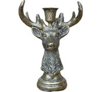 Stag Single Dinner Candle Holder | Aged Antique Gold | Resin