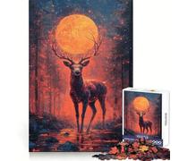 Stag Under Blood Moon Adults Puzzles 1000 Piece Jigsaws Brain Teaser Home Pastime Image Assembly Memorable Gift 38x52cm