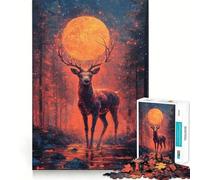 Stag Under Blood Moon Adults Puzzles 1000 Piece Jigsaws Brain Teaser Home Pastime Image Assembly Memorable Gift 38x52cm