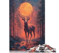 Stag Under Blood Moon Puzzle 500 Piece Adult Jigsaw Puzzle Wood Puzzles For Family Fun & Game Night 500pcs (52x38cm)