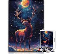 Stag Under The Moonlit Sky for Adults 1000 Piece Puzzle Educational Fun Learning Activity Game Perfect Thoughtful Gift for Any Occasion Size 38x52cm