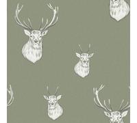 Stag Wallpaper Catherine Lansfield Green One Size