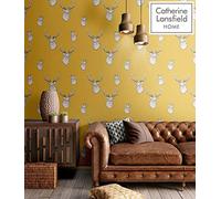 Catherine Lansfield Stag Ochre Wallpaper Bedroom Living Room Wallpaper Rolls for Walls