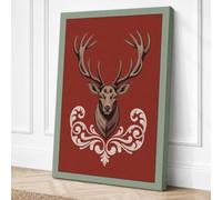 Stag with Baroque Flourish Canvas Wall Art Print 18x12 Inch