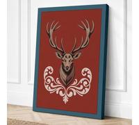 Stag with Baroque Flourish Canvas Wall Art Print 18x12 Inch