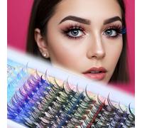 Stage Party Limited lashes Fairy Colored Lash Extensions Clusters,False Eyelashes, Individuals Eyelash Clusters Diy Colored Eyelash Kit 6 Colors 14/16mm D Curl Gradien Read,Green,Blue,Pink（96pcs)
