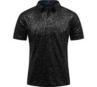 Stage Performance Clothing for Men Comfortable Everyday wear Casual Shirts Men's Short Sleeve Sparkly Sequins Shirts 70s Disco Nightclub Party T-Shirts Short Sleeve Men's Neon Shirt (Black, M)