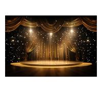 Stage Podium Backdrop Golden Stage Curtain Spotlights Shimmering Curtain Theater Stages Photography Background Wedding Hall Golden Carpet Spotlight Celebrating Festival Party Backdrop Decors 10x8ft