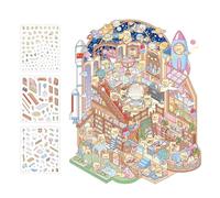 Stage Stickers, Home Sticker Set - Cute Sticker Scenes Cartoon Science Museum Sticker,Handmade New Year Home Stickers c