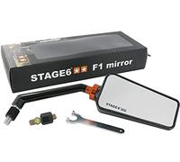 Stage6 F1 Mirror Right M8 Carbon (Gloss) | Ball joint, metal arm, orange anodized lock nut, tools included, compatible with Peugeot Jet-Force C-Tech 50