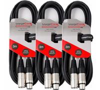 Stagecore 3x 3M Black XLR Male to Female Microphone Lead Audio Signal Cable Pack