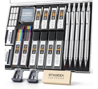 STAGEEK 21pcs Metal Mechanical Pencil Set, 0.3, 0.5, 0.7, 0.9, 2mm Lead Holder (HB 2H 2B 4B) with 10 Tubes Refills, Eraser & Case for Drafting, Drawing, Sketching