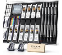 STAGEEK 21PCS Metal Mechanical Pencil Set, Art Lead Pencil 0.3, 0.5, 0.7, 0.9, 2mm Lead Holder(HB 2H 2B 4B Color) with 10 Tubes Graphite Refills Eraser with Case for Drafting Drawing Sketching