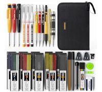 STAGEEK 34 Pack Carpenter Pencil Set with Sharpener, Mechanical Carpenter Pencils with Deep Hole Long-Nib Marker Pens, Carbide Scribe Tool & Construction Pencils for Architect Woodworking with Case