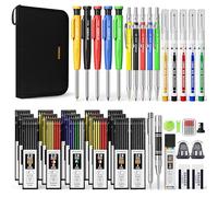 STAGEEK 49 Pack Carpenter Pencil Set with Sharpener, Carpenter Pencils with Deep Hole Long-Nib Marker Pens, Carbide Scribe Tool & Construction Pencil for Architect Woodworking with Case