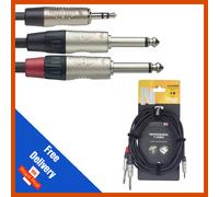 Stagg 1m - 2m - 3m Y Lead Cable 3.5mm Stereo Jack to 2x 1/4" Mono Jack - Stagg