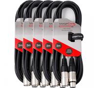 Stagg 5 x 3M Black XLR Male to Female Microphone Lead & Audio Signal Cable Pack
