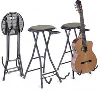 Stagg Foldable Stool with Rectangular Seat and Built-In Guitar Stand
