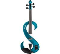 Stagg Full Size 4/4 Electric Silent Violin Set with Bow, Hard Case, Strap, Stereo Headphones and Rosin, Metallic Blue, S Shape