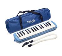 Stagg Melodica 32 Keys, Pianica, 2 Mouthpieces Included with Carry Bag, Blue