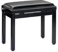 Stagg Piano Bench, Height Adjustable Stool, Rise & Fall, Polished Black Finish with Black Padded Vinyl Seat Cushion