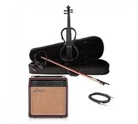 Stagg Full Size 4/4 Electric Silent Violin Set with Bow, Hard Case, Strap, Stereo Headphones and Rosin, Metallic Black, X Shape