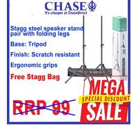 Stagg Speaker Stand x 2 - Heavy Duty DJ Disco Tripod Stands + Carry Bag SPSQ10 :