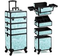 Stagiant 4-in-1 Makeup Trolley Vanity Case Makeup Case Make Up Box Organiser Storage Hairdressing Trolley on Wheels Nail Technician Polish Organiser Box, Turquoise Vitality