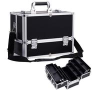 Stagiant Extra Large Makeup Case Vanity Case Make up Organiser Professional Makeup Storage Cosmetic Organiser Case Lockable Storage Box Nail Polish Organiser 6 Trays and Shoulder Strap, Black