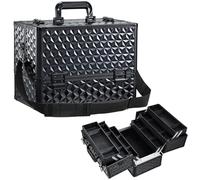 Stagiant Extra Large Makeup Case Vanity Case Make up Organiser Professional Makeup Storage Cosmetic Organiser Case Lockable Storage Box Nail Polish Organiser 6 Trays and Shoulder Strap, Dark Black