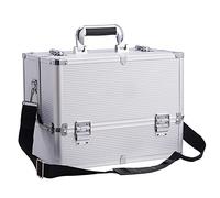 Stagiant Extra Large Makeup Case Vanity Case Make up Organiser Professional Makeup Storage Cosmetic Organiser Case Lockable Storage Box Nail Polish Organiser 6 Trays and Shoulder Strap, Silver
