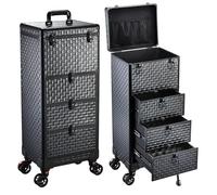 Stagiant Makeup Trolley Vanity Case Large Makeup Case Lockable Make Up Box Organiser with 3 Drawers Hairdressing Trolley on Wheels Beauty Nail Technician Cases Black