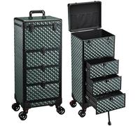 Stagiant Makeup Trolley Vanity Case Large Makeup Case Lockable Make Up Box Organiser with 3 Drawers Hairdressing Trolley on Wheels Beauty Nail Technician Cases Green