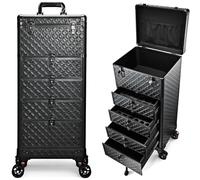 Stagiant Makeup Trolley Vanity Case Large Makeup Case Lockable Make Up Box Organiser with 4 Drawers Hairdressing Trolley on Wheels Beauty Nail Technician Cases Black