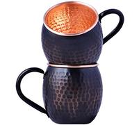 STAGLIFE 16 Oz Black Copper Cups Moscow Mule Mugs Set of 2, Pure Genuine Solid Copper Mugs for Moscow Mules Drinking, Hammered Real Copper Cup Mug Gifts for Men, Unlined