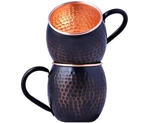 STAGLIFE 16 Oz Black Copper Cups Moscow Mule Mugs Set of 2, Pure Genuine Solid Copper Mugs for Moscow Mules Drinking, Hammered Real Copper Cup Mug Gifts for Men, Unlined