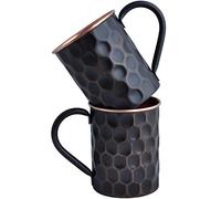 STAGLIFE 16 Oz Black Honeycomb Moscow Mule Mugs, 100% Genuine Pure Copper Cups for Drinking Water Cocktail Beverages Moscow Mules, Solid Real Copper Mug Cup Gifts Set of 2 for Men Women, Unlined