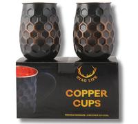 STAGLIFE 16 Oz Pure Copper Honeycomb Tumblers for Drinking Water Cups Mugs Glasses Set of 2, Solid Moscow Mule Tall Black Tumbler Cup Mug Tankard Glass with No Handle, Brushed/Large, Unlined