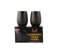 STAGLIFE 16 Oz Pure Copper Tumblers for Drinking Water Cups Mugs Glasses Set of 2, Solid Moscow Mule Hammered Tall Black Tumbler Cup Mug Glass with No Handle, Brushed/Large