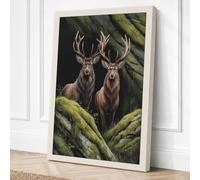 Stags Among Ancient Roots Canvas Wall Art Print 24x16 Inch