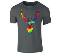 Stags Head Tie Dye Pattern Deer Animal Mens T-Shirt Charcoal Grey (S)