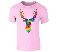 Stags Head Tie Dye Pattern Deer Animal Womens T-Shirt Light Pink UK 12-14 (XL)