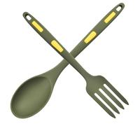 STAHAD 2pcs Small Silicone Fork and Spoon Set for Cooking Nonstick Cookware, Reusable Pasta Server Utensils for Kitchen Dining and Serving