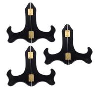 STAHAD 3pcs 5-inch Wooden Plate Holder Set, Black Ceramic Plate Display Stand 180° Adjustable Wood Easel for Household Storage and Tableware Decoration