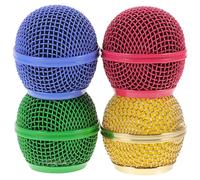 STAHAD 4Pcs Colored Microphone Grill Mesh Replacement for Mic Head Metal Grille Windscreen Accessory Set Gold, Rose Red, Green, and Sky for Performance and Recording