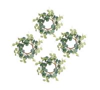 STAHAD 4pcs Eucalyptus Wreath Flower Candle Rings Pillar Candle Holder Easter Candle Ring Artificial Mistletoe Wreaths Green Round Tray Small Berries Made of Stone Powder The Summer Grape