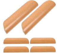 STAHAD 6 Pcs Semi-Circle Solid Beech Wood Cabinet Pull Handles 64mm Hole Spacing, Wooden Dresser and Wardrobe Drawer Handles, Lacquered Finish for Kitchen Cupboard Furniture