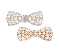 STAHAD Bow Hair Clips Pearl Rhinestone Hairpins Lightweight Wedding Hair Accessories for Brides 2 Pieces